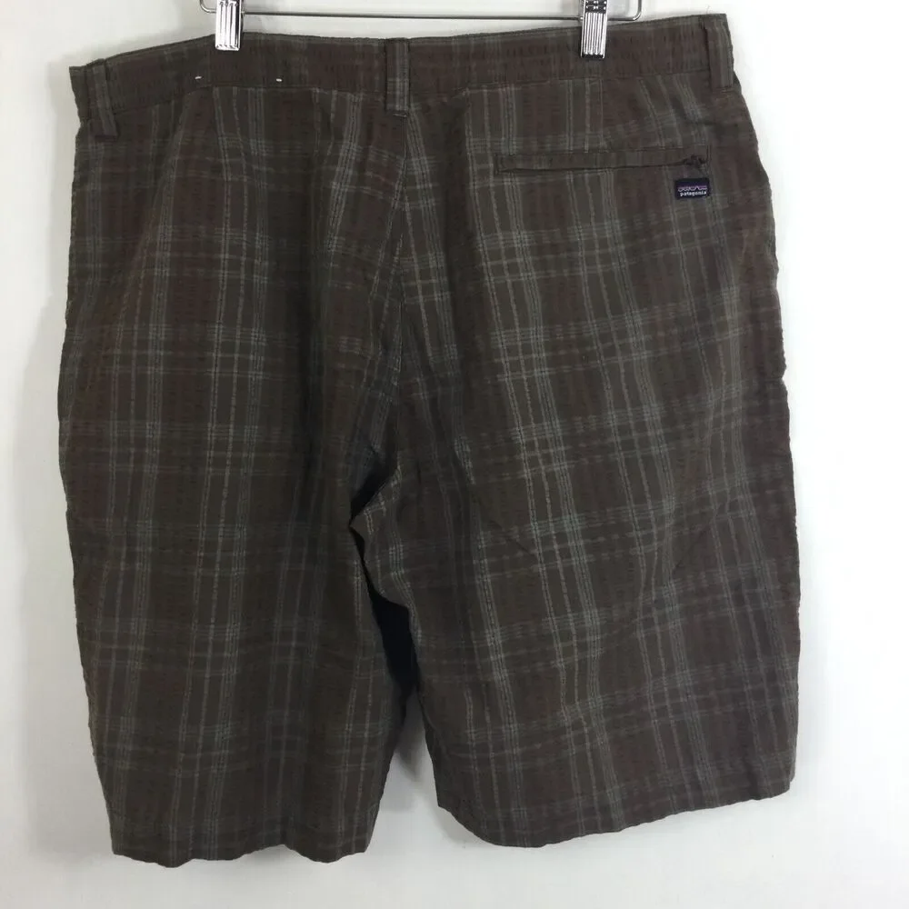 Patagonia Mens Organic Cotton Seersucker Textured Plaid Shorts Brown Size 36 - Picture 4 of 10